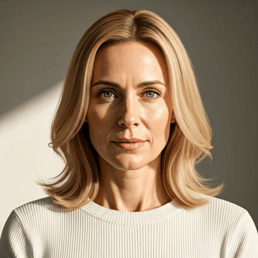 A woman in her forties looking calmly toward the camera