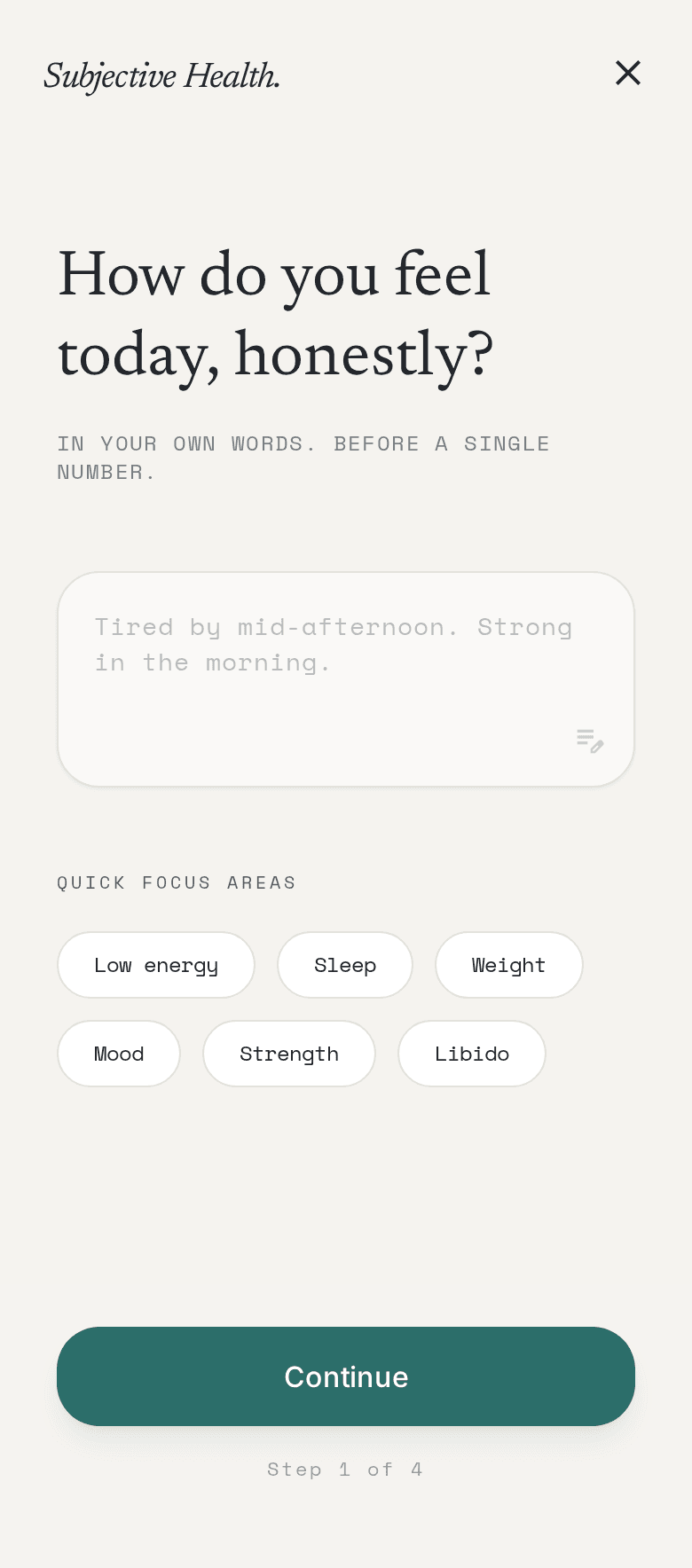 Subjective Health app screen